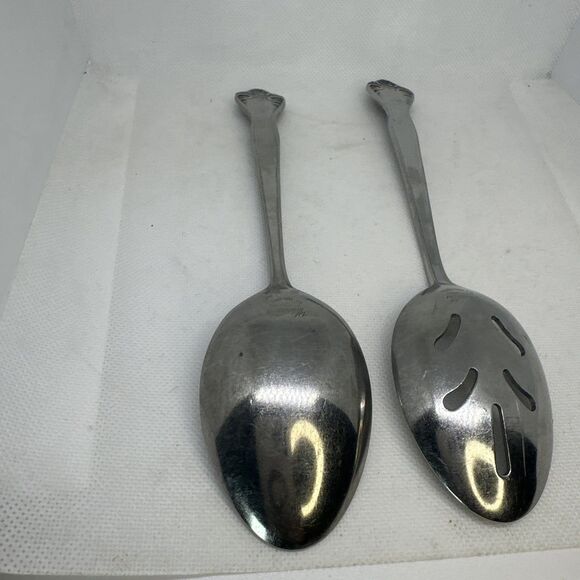 Versailles Pattern Stainless Slotted & Solid Serving Spoons By MSI Japan Roses - Picture 6 of 6